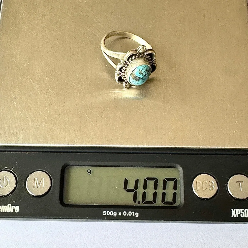 Navajo Flower Ring Turquoise Sz 7.5 Sterling Silver Signed Morgan Native Amer